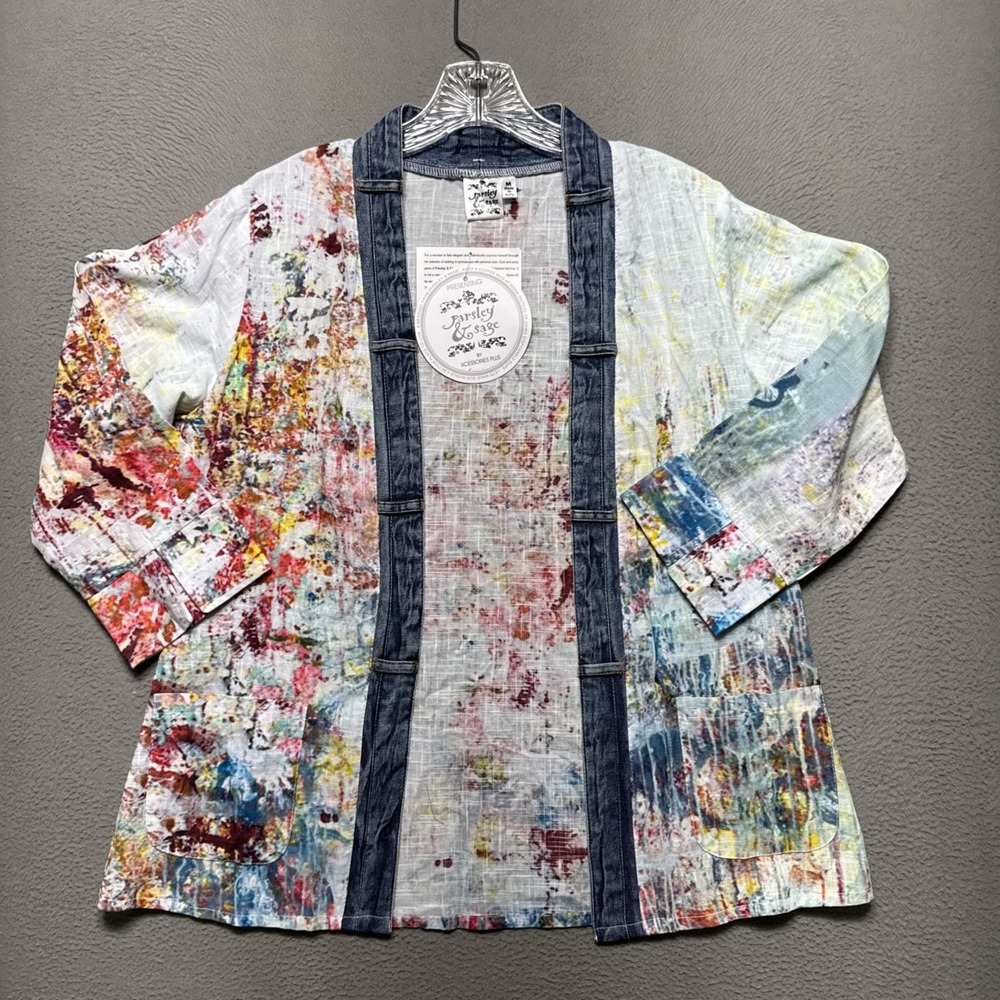 Parsley & Sage Alina Jacket Sz Med Abstract Boho Cottage Beachy‎ Summer Cardigan